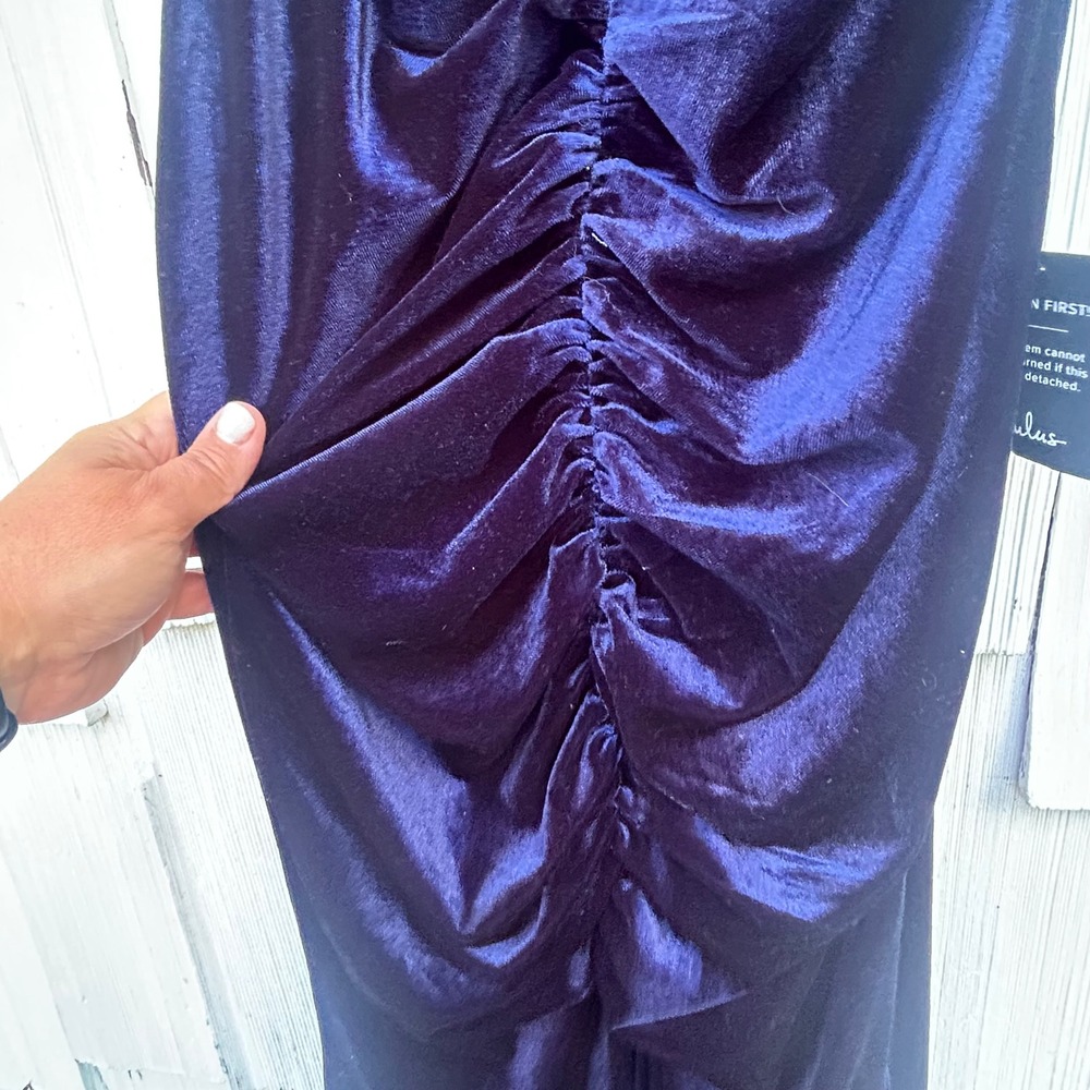 Lulus Stunning Invitation Navy Velvet Ruched‎ Sleeveless Maxi Dress Navy Blue M - Picture 7 of 11